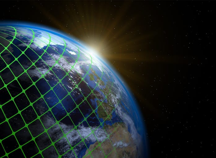 Das Bild zeigt am Globus entlang die Sonne strahlen